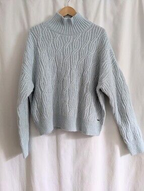 Vineyard Vines Womens XL Light Blue Cable Knit Mock Neck Sweater